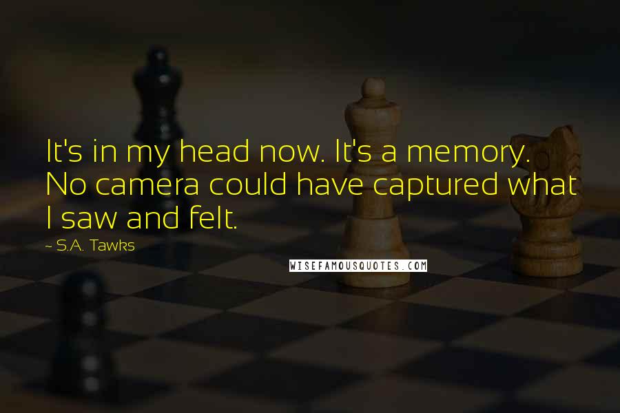 S.A. Tawks Quotes: It's in my head now. It's a memory. No camera could have captured what I saw and felt.