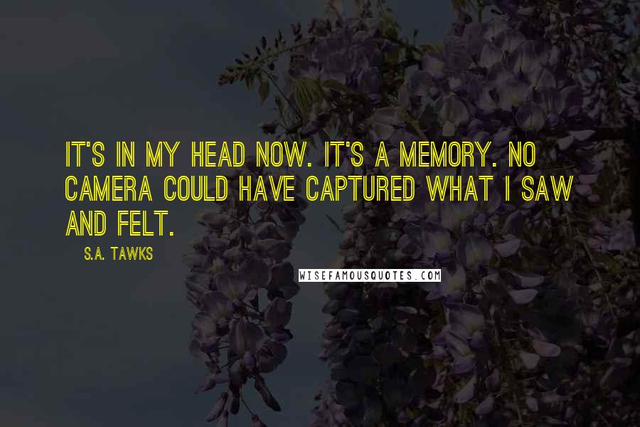 S.A. Tawks Quotes: It's in my head now. It's a memory. No camera could have captured what I saw and felt.