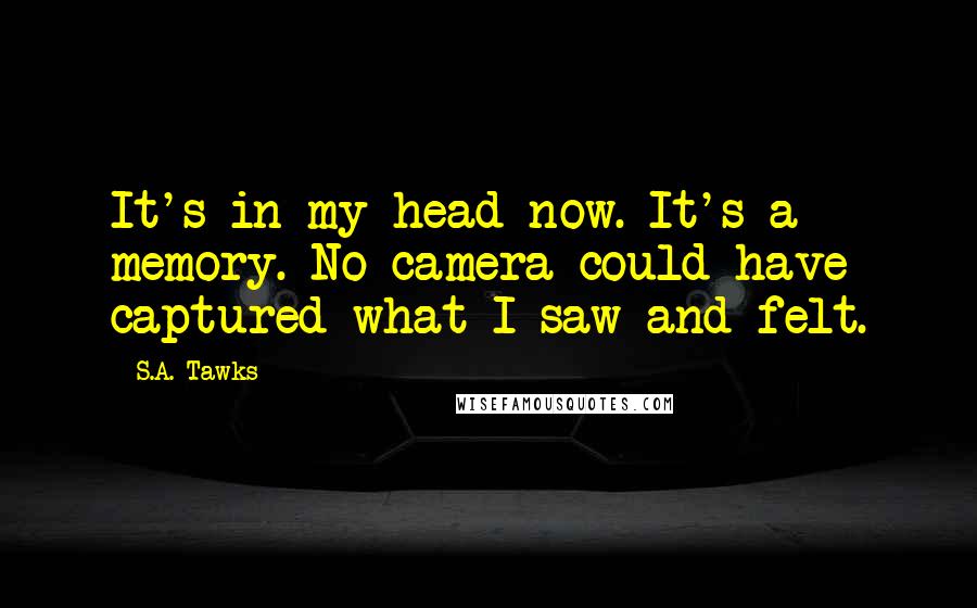 S.A. Tawks Quotes: It's in my head now. It's a memory. No camera could have captured what I saw and felt.