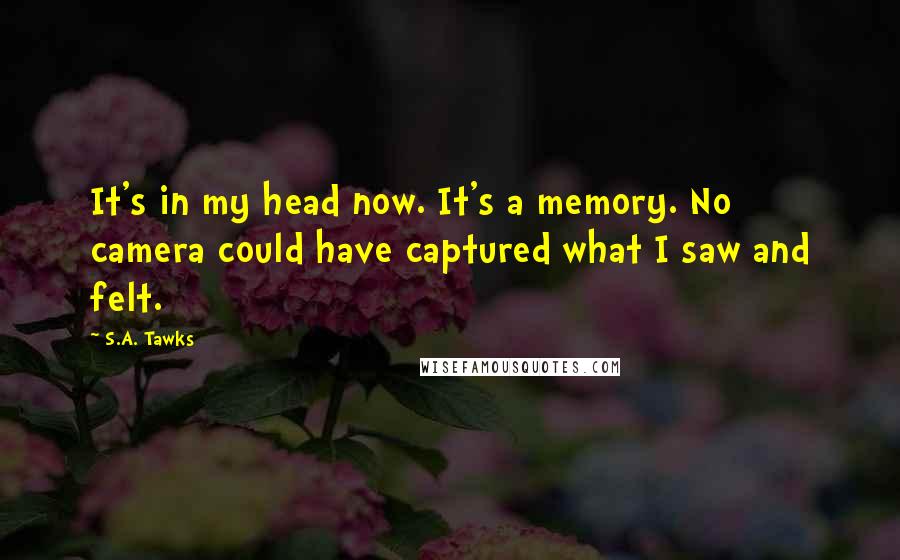 S.A. Tawks Quotes: It's in my head now. It's a memory. No camera could have captured what I saw and felt.
