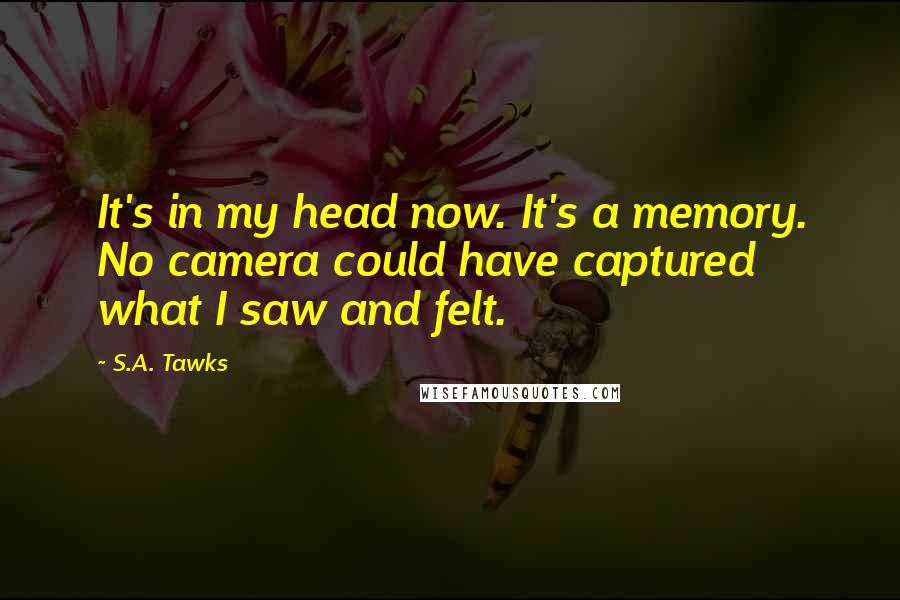 S.A. Tawks Quotes: It's in my head now. It's a memory. No camera could have captured what I saw and felt.