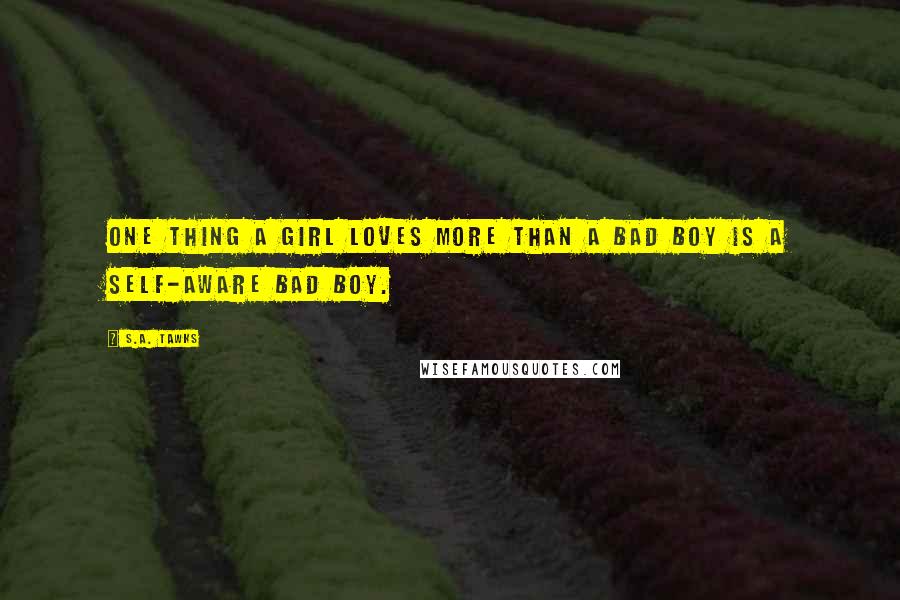 S.A. Tawks Quotes: One thing a girl loves more than a bad boy is a self-aware bad boy.