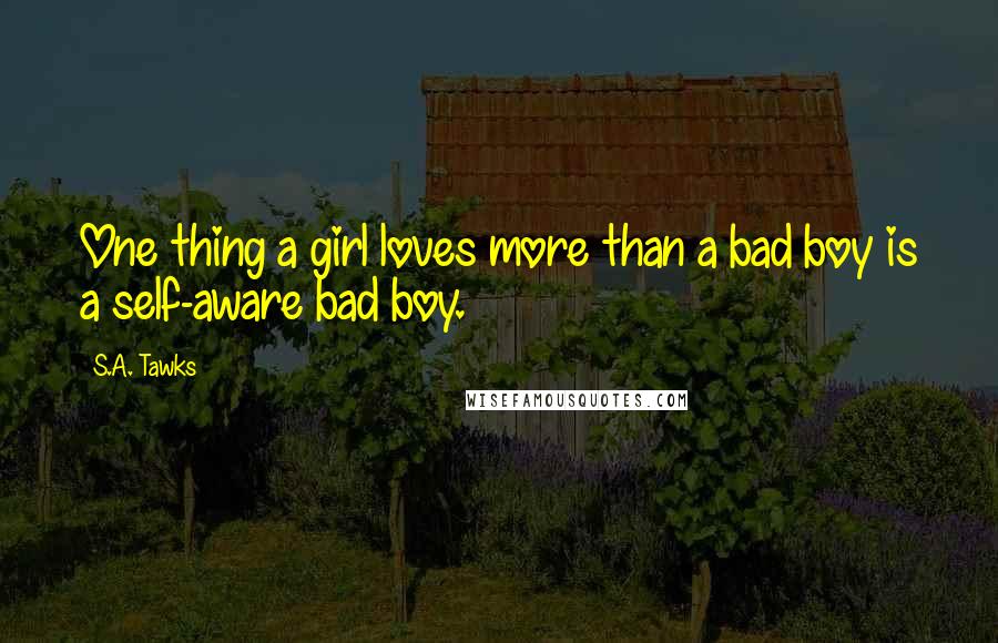 S.A. Tawks Quotes: One thing a girl loves more than a bad boy is a self-aware bad boy.