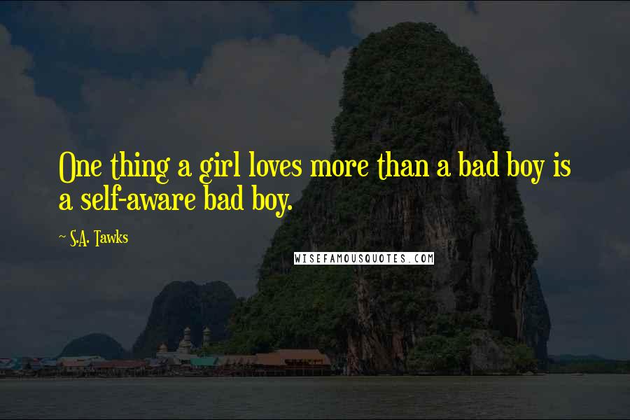 S.A. Tawks Quotes: One thing a girl loves more than a bad boy is a self-aware bad boy.