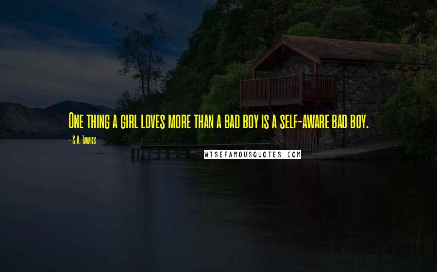 S.A. Tawks Quotes: One thing a girl loves more than a bad boy is a self-aware bad boy.