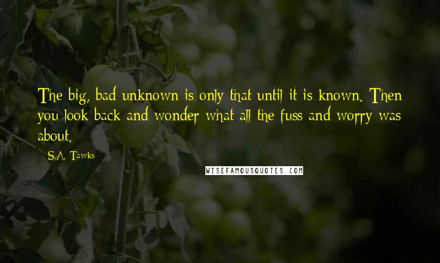 S.A. Tawks Quotes: The big, bad unknown is only that until it is known. Then you look back and wonder what all the fuss and worry was about.