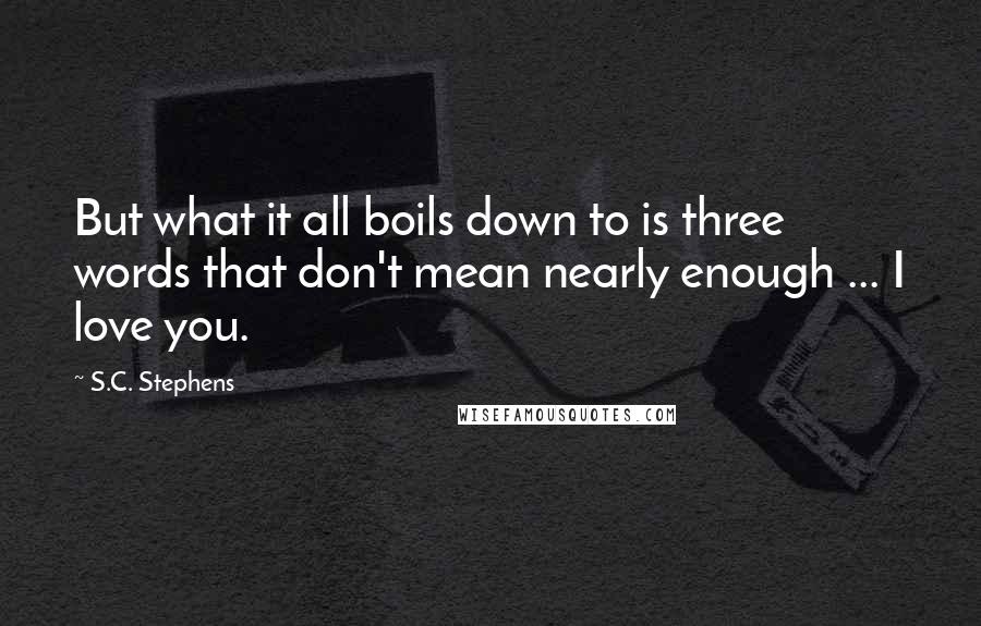 S.C. Stephens Quotes: But what it all boils down to is three words that don't mean nearly enough ... I love you.