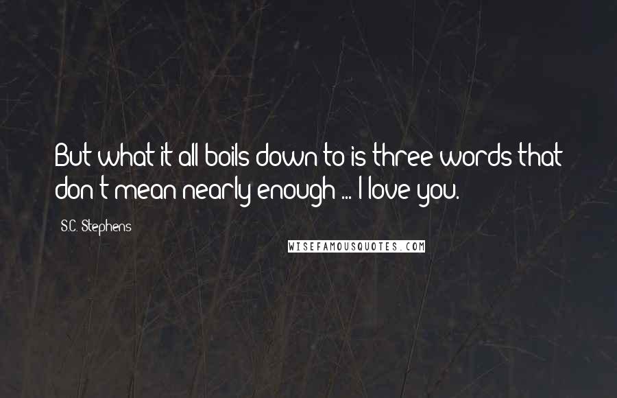 S.C. Stephens Quotes: But what it all boils down to is three words that don't mean nearly enough ... I love you.