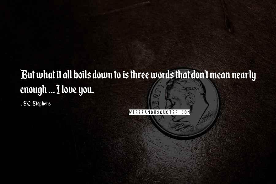 S.C. Stephens Quotes: But what it all boils down to is three words that don't mean nearly enough ... I love you.