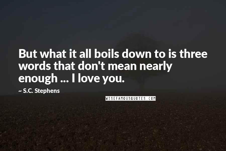 S.C. Stephens Quotes: But what it all boils down to is three words that don't mean nearly enough ... I love you.