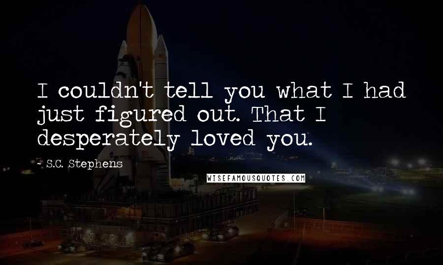 S.C. Stephens Quotes: I couldn't tell you what I had just figured out. That I desperately loved you.