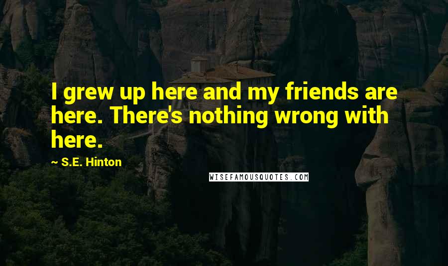 S.E. Hinton Quotes: I grew up here and my friends are here. There's nothing wrong with here.