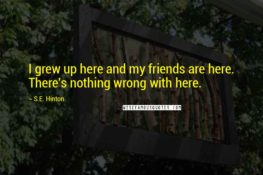 S.E. Hinton Quotes: I grew up here and my friends are here. There's nothing wrong with here.