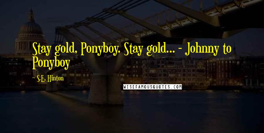 S.E. Hinton Quotes: Stay gold, Ponyboy. Stay gold... - Johnny to Ponyboy