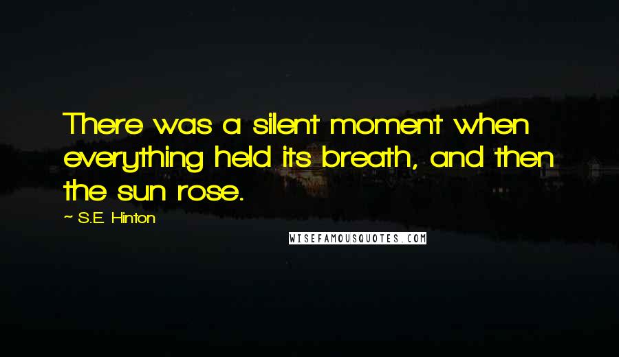 S.E. Hinton Quotes: There was a silent moment when everything held its breath, and then the sun rose.