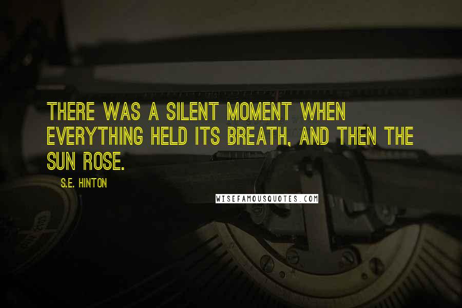 S.E. Hinton Quotes: There was a silent moment when everything held its breath, and then the sun rose.