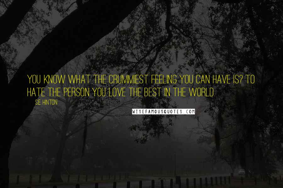 S.E. Hinton Quotes: You know what the crummiest feeling you can have is? To hate the person you love the best in the world.