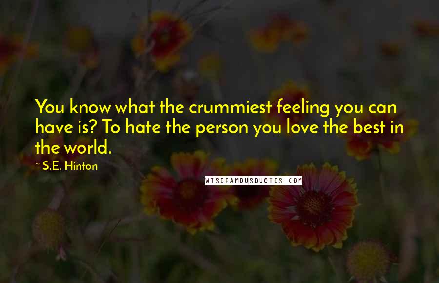 S.E. Hinton Quotes: You know what the crummiest feeling you can have is? To hate the person you love the best in the world.