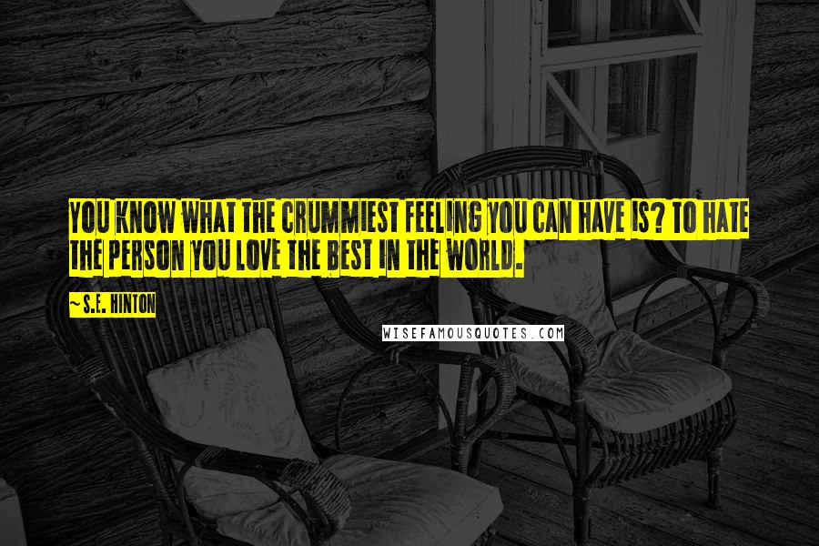 S.E. Hinton Quotes: You know what the crummiest feeling you can have is? To hate the person you love the best in the world.