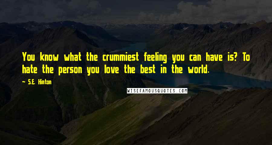 S.E. Hinton Quotes: You know what the crummiest feeling you can have is? To hate the person you love the best in the world.