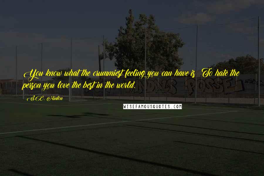 S.E. Hinton Quotes: You know what the crummiest feeling you can have is? To hate the person you love the best in the world.