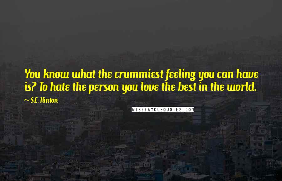 S.E. Hinton Quotes: You know what the crummiest feeling you can have is? To hate the person you love the best in the world.
