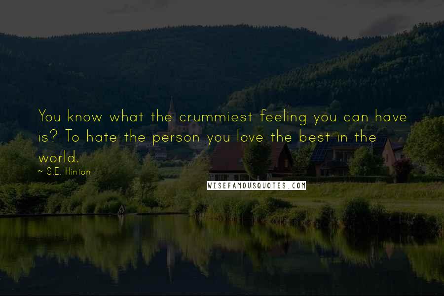 S.E. Hinton Quotes: You know what the crummiest feeling you can have is? To hate the person you love the best in the world.