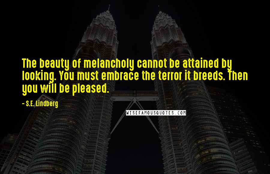 S.E. Lindberg Quotes: The beauty of melancholy cannot be attained by looking. You must embrace the terror it breeds. Then you will be pleased.