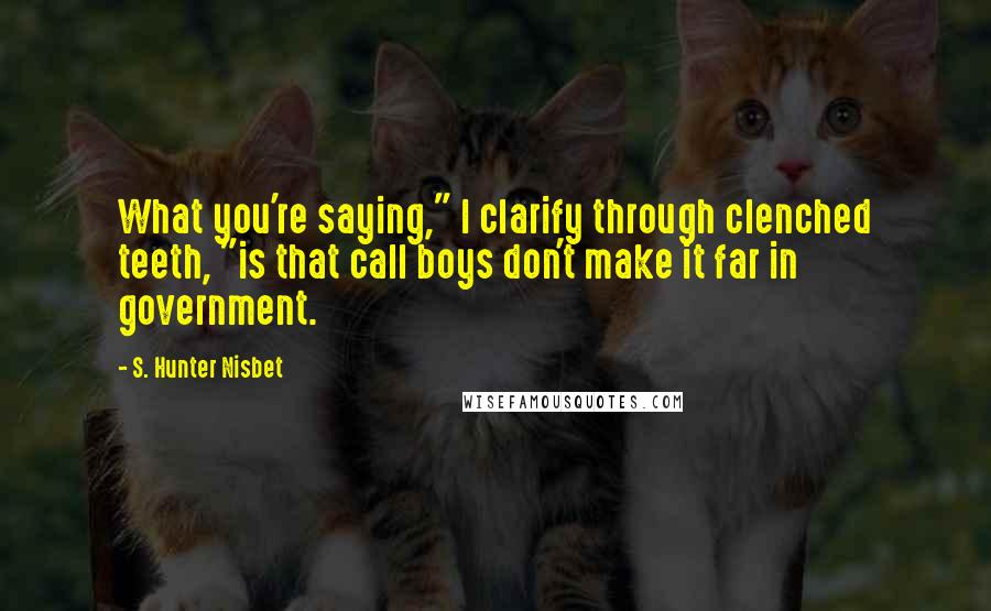 S. Hunter Nisbet Quotes: What you're saying," I clarify through clenched teeth, "is that call boys don't make it far in government.