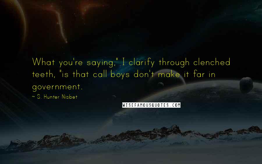 S. Hunter Nisbet Quotes: What you're saying," I clarify through clenched teeth, "is that call boys don't make it far in government.