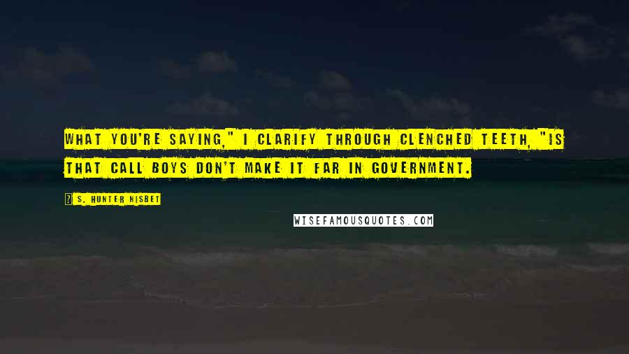 S. Hunter Nisbet Quotes: What you're saying," I clarify through clenched teeth, "is that call boys don't make it far in government.