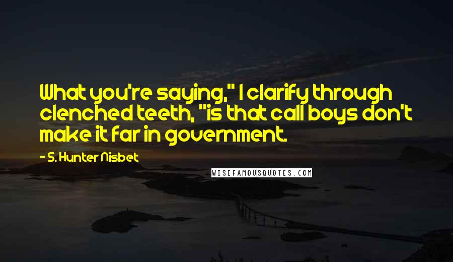 S. Hunter Nisbet Quotes: What you're saying," I clarify through clenched teeth, "is that call boys don't make it far in government.