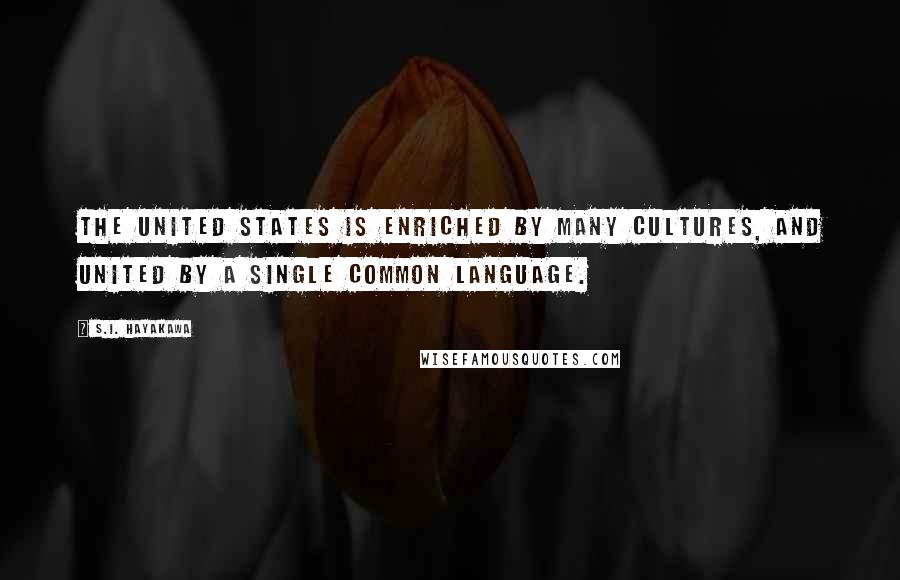 S.I. Hayakawa Quotes: The United States is enriched by many cultures, and united by a single common language.