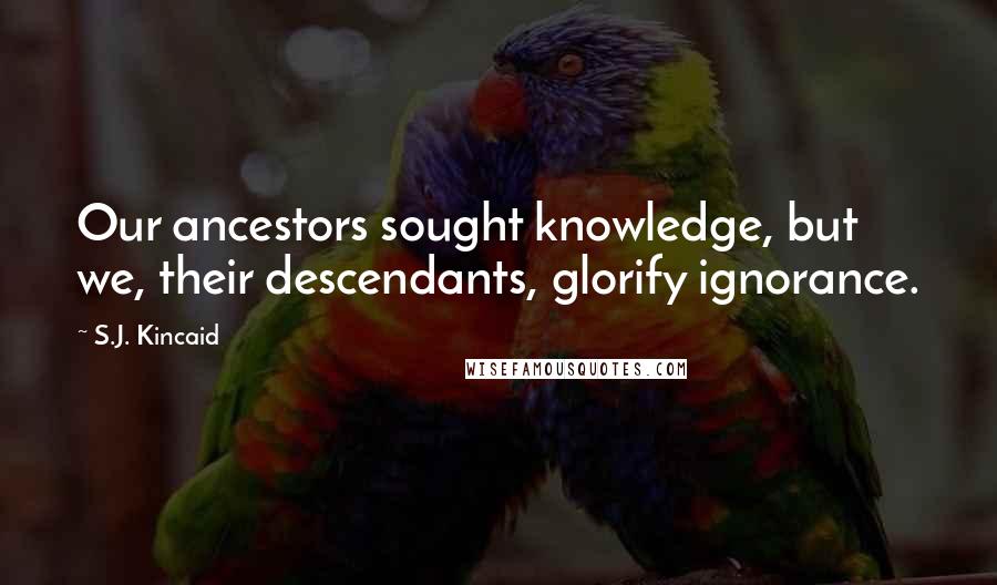 S.J. Kincaid Quotes: Our ancestors sought knowledge, but we, their descendants, glorify ignorance.