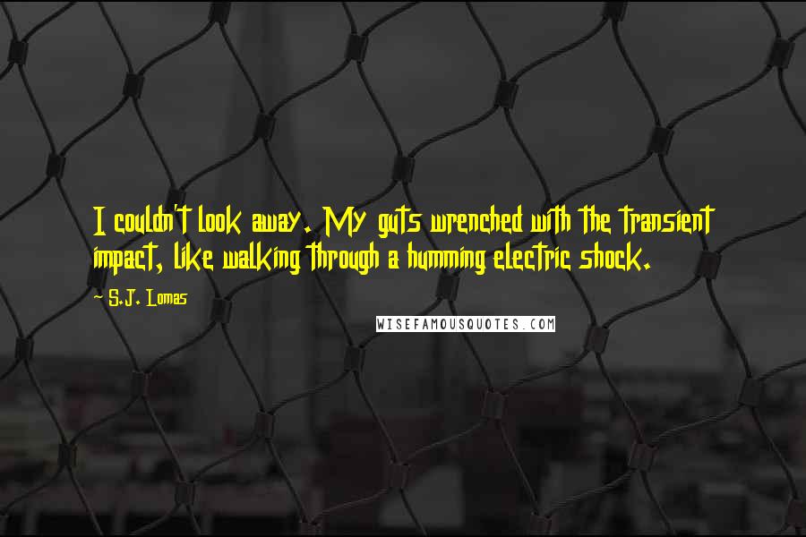 S.J. Lomas Quotes: I couldn't look away. My guts wrenched with the transient impact, like walking through a humming electric shock.