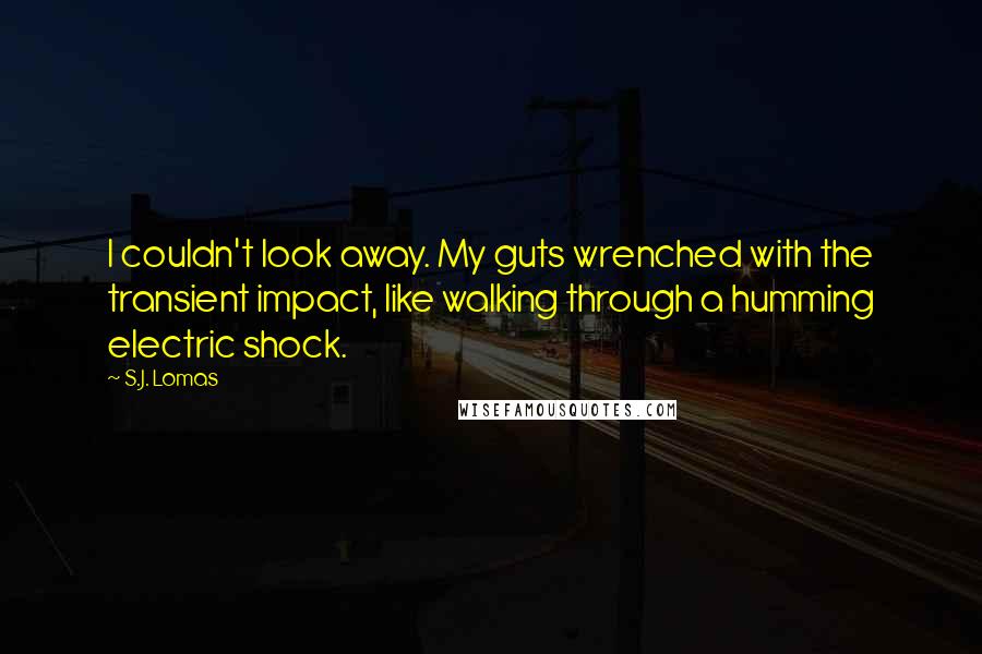 S.J. Lomas Quotes: I couldn't look away. My guts wrenched with the transient impact, like walking through a humming electric shock.