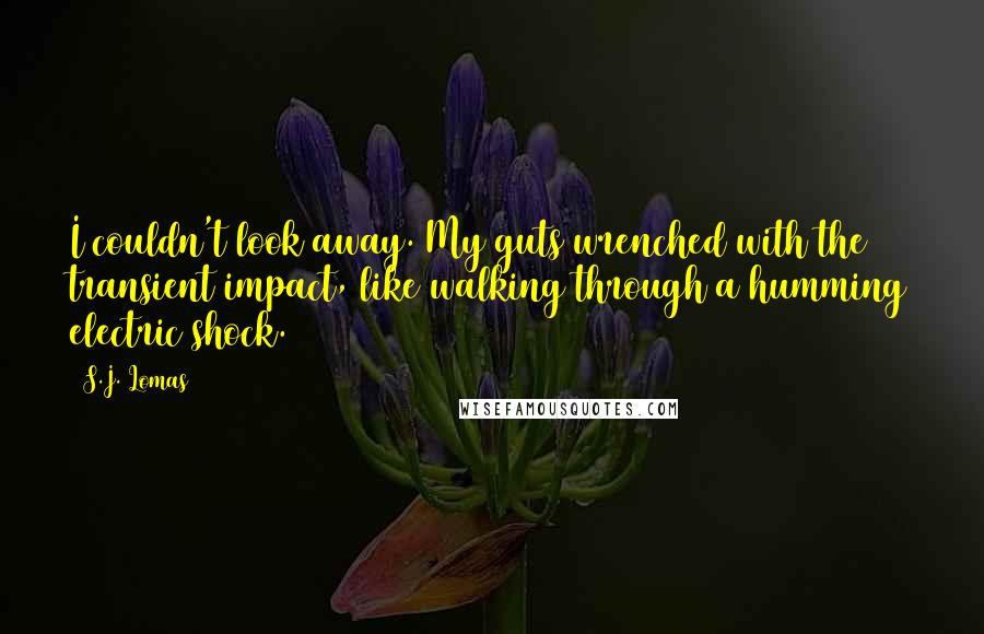 S.J. Lomas Quotes: I couldn't look away. My guts wrenched with the transient impact, like walking through a humming electric shock.