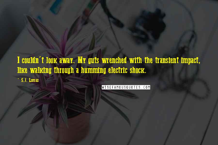 S.J. Lomas Quotes: I couldn't look away. My guts wrenched with the transient impact, like walking through a humming electric shock.