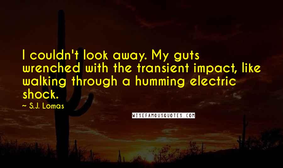 S.J. Lomas Quotes: I couldn't look away. My guts wrenched with the transient impact, like walking through a humming electric shock.