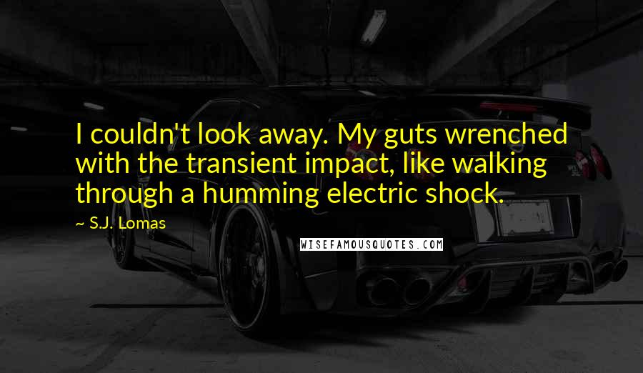 S.J. Lomas Quotes: I couldn't look away. My guts wrenched with the transient impact, like walking through a humming electric shock.