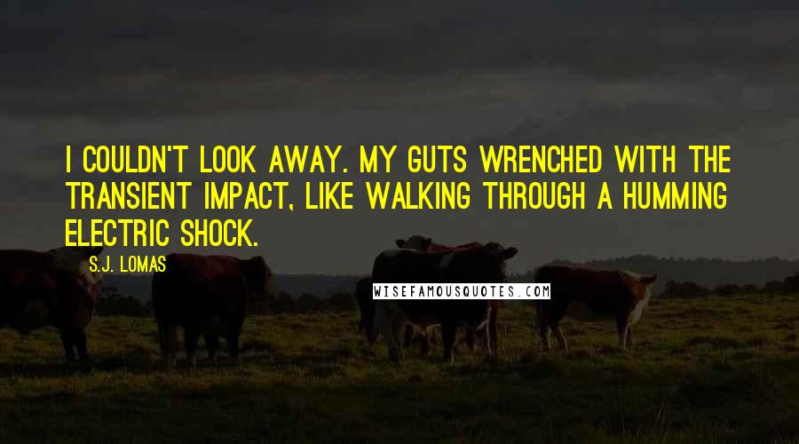 S.J. Lomas Quotes: I couldn't look away. My guts wrenched with the transient impact, like walking through a humming electric shock.