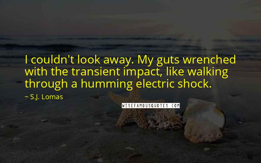 S.J. Lomas Quotes: I couldn't look away. My guts wrenched with the transient impact, like walking through a humming electric shock.