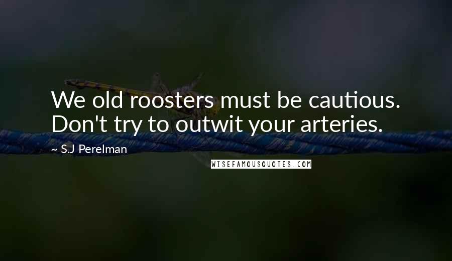 S.J Perelman Quotes: We old roosters must be cautious. Don't try to outwit your arteries.