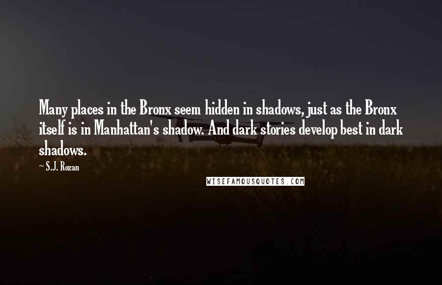 S.J. Rozan Quotes: Many places in the Bronx seem hidden in shadows, just as the Bronx itself is in Manhattan's shadow. And dark stories develop best in dark shadows.