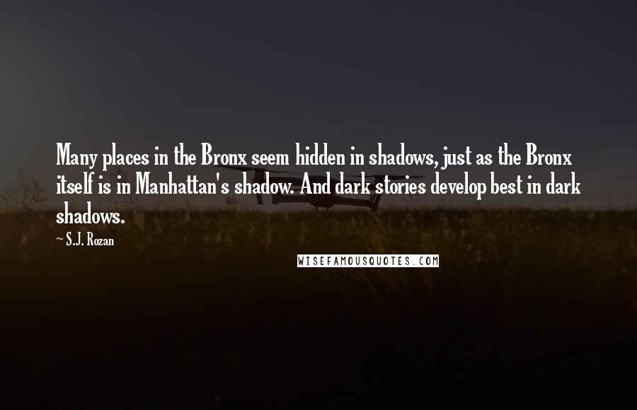 S.J. Rozan Quotes: Many places in the Bronx seem hidden in shadows, just as the Bronx itself is in Manhattan's shadow. And dark stories develop best in dark shadows.