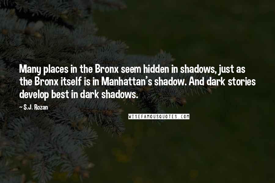 S.J. Rozan Quotes: Many places in the Bronx seem hidden in shadows, just as the Bronx itself is in Manhattan's shadow. And dark stories develop best in dark shadows.