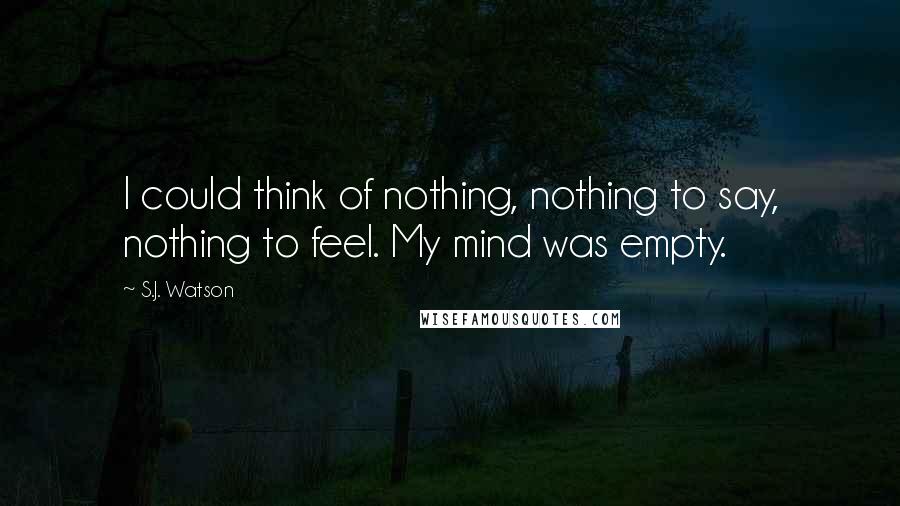 S.J. Watson Quotes: I could think of nothing, nothing to say, nothing to feel. My mind was empty.