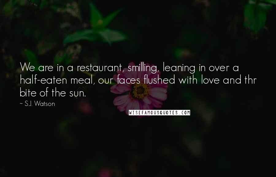 S.J. Watson Quotes: We are in a restaurant, smilling, leaning in over a half-eaten meal, our faces flushed with love and thr bite of the sun.
