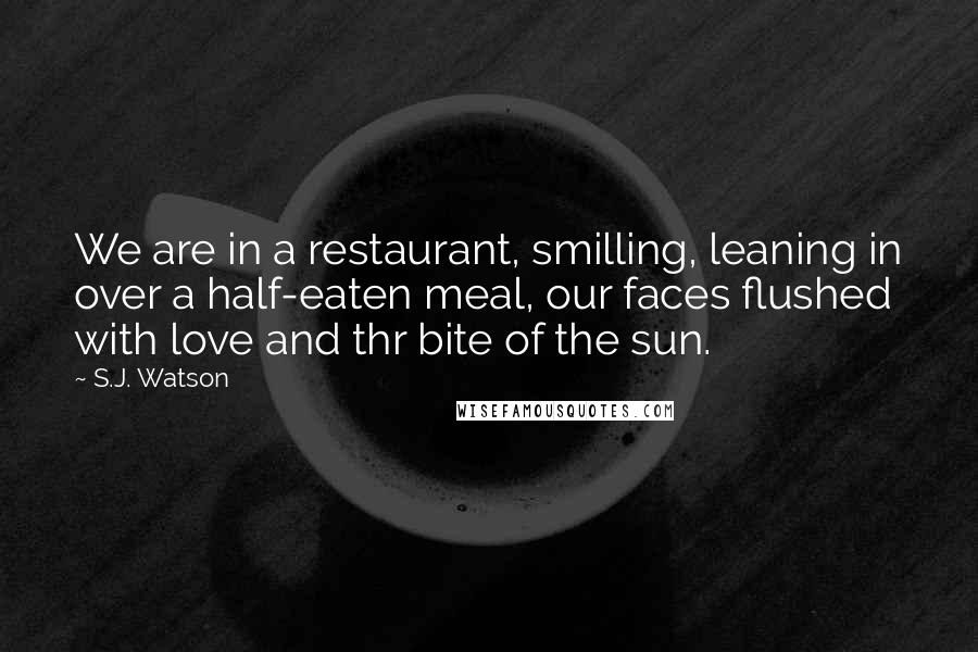 S.J. Watson Quotes: We are in a restaurant, smilling, leaning in over a half-eaten meal, our faces flushed with love and thr bite of the sun.