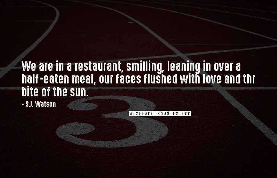 S.J. Watson Quotes: We are in a restaurant, smilling, leaning in over a half-eaten meal, our faces flushed with love and thr bite of the sun.